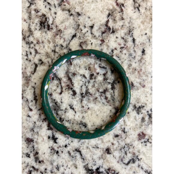 Vintage Green Cloisonné Enamel Floral Bangle Bracelet Asian Boho Hand Painted - Picture 5 of 5